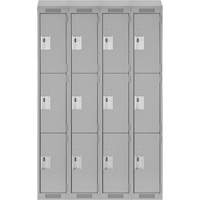 Clean Line Lockers, 3 -tier, Bank of 4, 48" x 18" x 78", Steel, Grey, Rivet (Assembled) Kelford