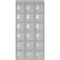 Clean Line Lockerette , 6 -tier, Bank of 3, 36" x 18" x 78", Steel, Grey, Rivet (Assembled) Kelford