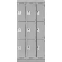 Clean Line Lockers, 3 -tier, Bank of 3, 36" x 18" x 82", Steel, Grey, Rivet (Assembled) Kelford