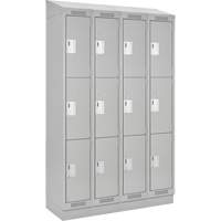 Clean Line Lockers, 3 -tier, Bank of 4, 48" x 18" x 82", Steel, Grey, Rivet (Assembled) Kelford