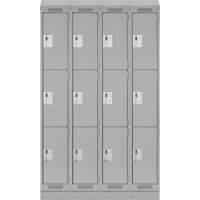 Clean Line Lockers, 3 -tier, Bank of 4, 48" x 18" x 82", Steel, Grey, Rivet (Assembled) Kelford