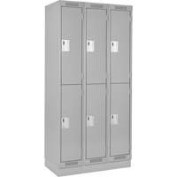 Clean Line Lockers, 2 -tier, Bank of 3, 36" x 18" x 76", Steel, Grey, Rivet (Assembled) Kelford
