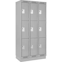 Clean Line Lockers, 3 -tier, Bank of 3, 36" x 18" x 76", Steel, Grey, Rivet (Assembled) Kelford