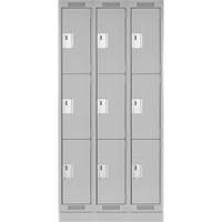 Clean Line Lockers, 3 -tier, Bank of 3, 36" x 18" x 76", Steel, Grey, Rivet (Assembled) Kelford