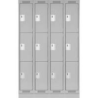 Clean Line Lockers, 3 -tier, Bank of 4, 48" x 18" x 76", Steel, Grey, Rivet (Assembled) Kelford