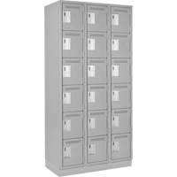 Clean Line Lockerette, 6 -tier, Bank of 3, 36" x 18" x 76", Steel, Grey, Rivet (Assembled) Kelford