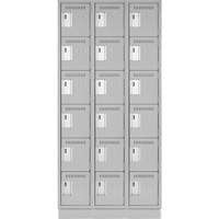 Clean Line Lockerette, 6 -tier, Bank of 3, 36" x 18" x 76", Steel, Grey, Rivet (Assembled) Kelford