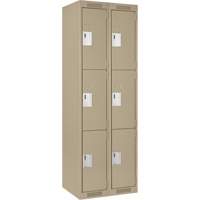 Clean Line Lockers, 3 -tier, Bank of 2, 24" x 18" x 72", Steel, Beige, Rivet (Assembled) Kelford