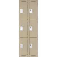 Clean Line Lockers, 3 -tier, Bank of 2, 24" x 18" x 72", Steel, Beige, Rivet (Assembled) Kelford