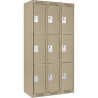 Clean Line Lockers, 3 -tier, Bank of 3, 36" x 18" x 72", Steel, Beige, Rivet (Assembled) Kelford