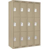 Clean Line Lockers, 3 -tier, Bank of 4, 48" x 18" x 72", Steel, Beige, Rivet (Assembled) Kelford
