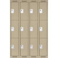 Clean Line Lockers, 3 -tier, Bank of 4, 48" x 18" x 72", Steel, Beige, Rivet (Assembled) Kelford