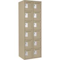 Clean Line Lockerette, 6 -tier, Bank of 2, 24" x 18" x 72", Steel, Beige, Rivet (Assembled) Kelford