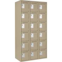 Clean Line Lockerette, 6 -tier, Bank of 3, 36" x 18" x 72", Steel, Beige, Rivet (Assembled) Kelford