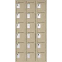 Clean Line Lockerette, 6 -tier, Bank of 3, 36" x 18" x 72", Steel, Beige, Rivet (Assembled) Kelford