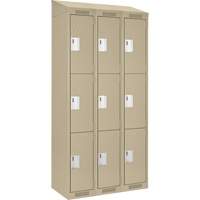 Clean Line Lockers, 3 -tier, Bank of 3, 36" x 18" x 78", Steel, Beige, Rivet (Assembled) Kelford