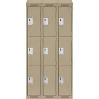 Clean Line Lockers, 3 -tier, Bank of 3, 36" x 18" x 78", Steel, Beige, Rivet (Assembled) Kelford