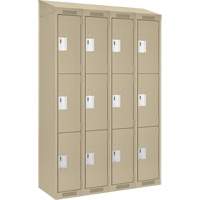 Clean Line Lockers, 3 -tier, Bank of 4, 48" x 18" x 78", Steel, Beige, Rivet (Assembled) Kelford