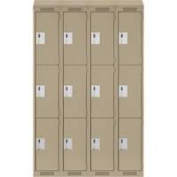 Clean Line Lockers, 3 -tier, Bank of 4, 48" x 18" x 78", Steel, Beige, Rivet (Assembled) Kelford
