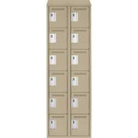 Clean Line Lockerette, 6 -tier, Bank of 2, 24" x 18" x 78", Steel, Beige, Rivet (Assembled) Kelford