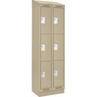 Clean Line Lockers, 3 -tier, Bank of 2, 24" x 18" x 82", Steel, Beige, Rivet (Assembled) Kelford