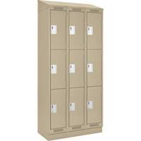 Clean Line Lockers, 3 -tier, Bank of 3, 36" x 18" x 82", Steel, Beige, Rivet (Assembled) Kelford