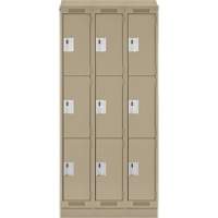 Clean Line Lockers, 3 -tier, Bank of 3, 36" x 18" x 82", Steel, Beige, Rivet (Assembled) Kelford