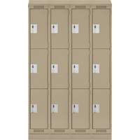 Clean Line Lockers, 3 -tier, Bank of 4, 48" x 18" x 82", Steel, Beige, Rivet (Assembled) Kelford