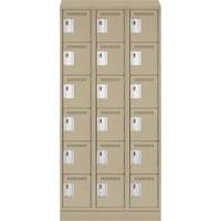 Clean Line Lockerette , 6 -tier, Bank of 3, 36" x 18" x 82", Steel, Beige, Rivet (Assembled) Kelford