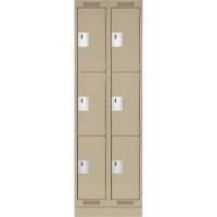 Clean Line Lockers, 3 -tier, Bank of 2, 24" x 18" x 76", Steel, Beige, Rivet (Assembled) Kelford