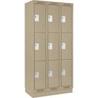 Clean Line Lockers, 3 -tier, Bank of 3, 36" x 18" x 76", Steel, Beige, Rivet (Assembled) Kelford