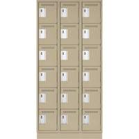 Clean Line Lockerette, 6 -tier, Bank of 3, 36" x 18" x 76", Steel, Beige, Rivet (Assembled) Kelford