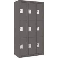 Clean Line Lockers, 3 -tier, Bank of 3, 36" x 18" x 72", Steel, Charcoal, Rivet (Assembled) Kelford