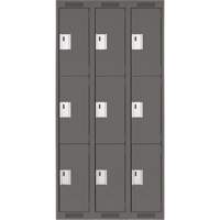 Clean Line Lockers, 3 -tier, Bank of 3, 36" x 18" x 72", Steel, Charcoal, Rivet (Assembled) Kelford