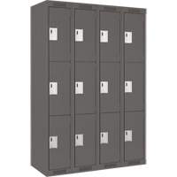 Clean Line Lockers, 3 -tier, Bank of 4, 48" x 18" x 72", Steel, Charcoal, Rivet (Assembled) Kelford