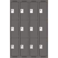 Clean Line Lockers, 3 -tier, Bank of 4, 48" x 18" x 72", Steel, Charcoal, Rivet (Assembled) Kelford