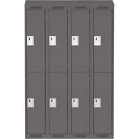 Clean Line Lockers, 2 -tier, Bank of 4, 48" x 18" x 78", Steel, Charcoal, Rivet (Assembled) Kelford