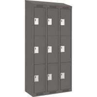 Clean Line Lockers, 3 -tier, Bank of 3, 36" x 18" x 78", Steel, Charcoal, Rivet (Assembled) Kelford