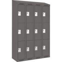 Clean Line Lockers, 3 -tier, Bank of 4, 48" x 18" x 78", Steel, Charcoal, Rivet (Assembled) Kelford