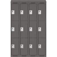 Clean Line Lockers, 3 -tier, Bank of 4, 48" x 18" x 78", Steel, Charcoal, Rivet (Assembled) Kelford