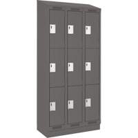 Clean Line Lockers, 3 -tier, Bank of 3, 36" x 18" x 82", Steel, Charcoal, Rivet (Assembled) Kelford