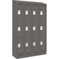 Clean Line Lockers, 3 -tier, Bank of 4, 48" x 18" x 82", Steel, Charcoal, Rivet (Assembled) Kelford