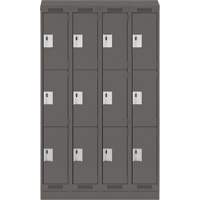 Clean Line Lockers, 3 -tier, Bank of 4, 48" x 18" x 82", Steel, Charcoal, Rivet (Assembled) Kelford