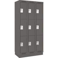 Clean Line Lockers, 3 -tier, Bank of 3, 36" x 18" x 76", Steel, Charcoal, Rivet (Assembled) Kelford