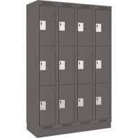 Clean Line Lockers, 3 -tier, Bank of 4, 48" x 18" x 76", Steel, Charcoal, Rivet (Assembled) Kelford