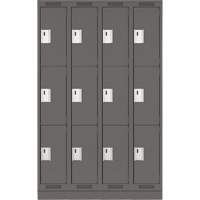 Clean Line Lockers, 3 -tier, Bank of 4, 48" x 18" x 76", Steel, Charcoal, Rivet (Assembled) Kelford