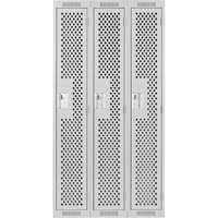 Clean Line Lockers, Bank of 3, 36" x 12" x 72", Steel, Grey, Rivet (Assembled), Perforated Kelford