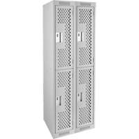 Clean Line Lockers, 2 -tier, Bank of 2, 24" x 15" x 72", Steel, Grey, Rivet (Assembled), Perforated Kelford