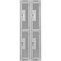 Clean Line Lockers, 2 -tier, Bank of 2, 24" x 15" x 72", Steel, Grey, Rivet (Assembled), Perforated Kelford