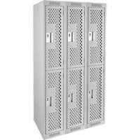 Clean Line Lockers, 2 -tier, Bank of 3, 36" x 15" x 72", Steel, Grey, Rivet (Assembled), Perforated Kelford